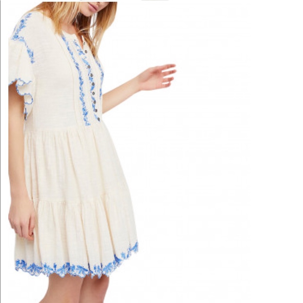 NWT FREE PEOPLE SANTIAGO EMBROIDERED MINI DRESS TUNIC Boho Cottagecore Romantic - Picture 2 of 7